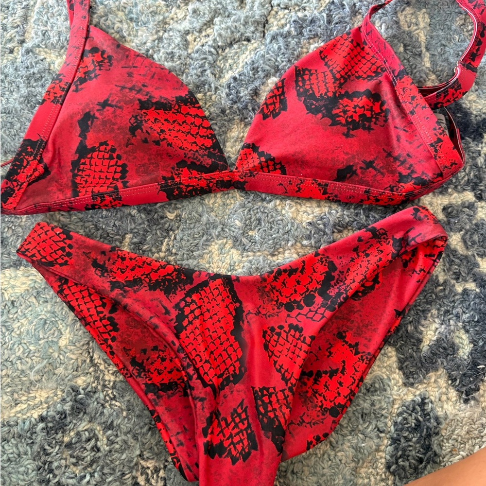 Red Snake Print Bikini Set